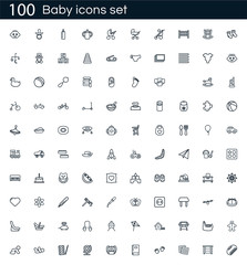 Baby icon set with 100 vector pictograms. Simple outline child icons isolated on a white background. Good for apps and web sites.