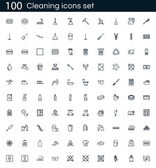 Cleaning icon set with 100 vector pictograms. Simple outline clean icons isolated on a white background. Good for apps and web sites.