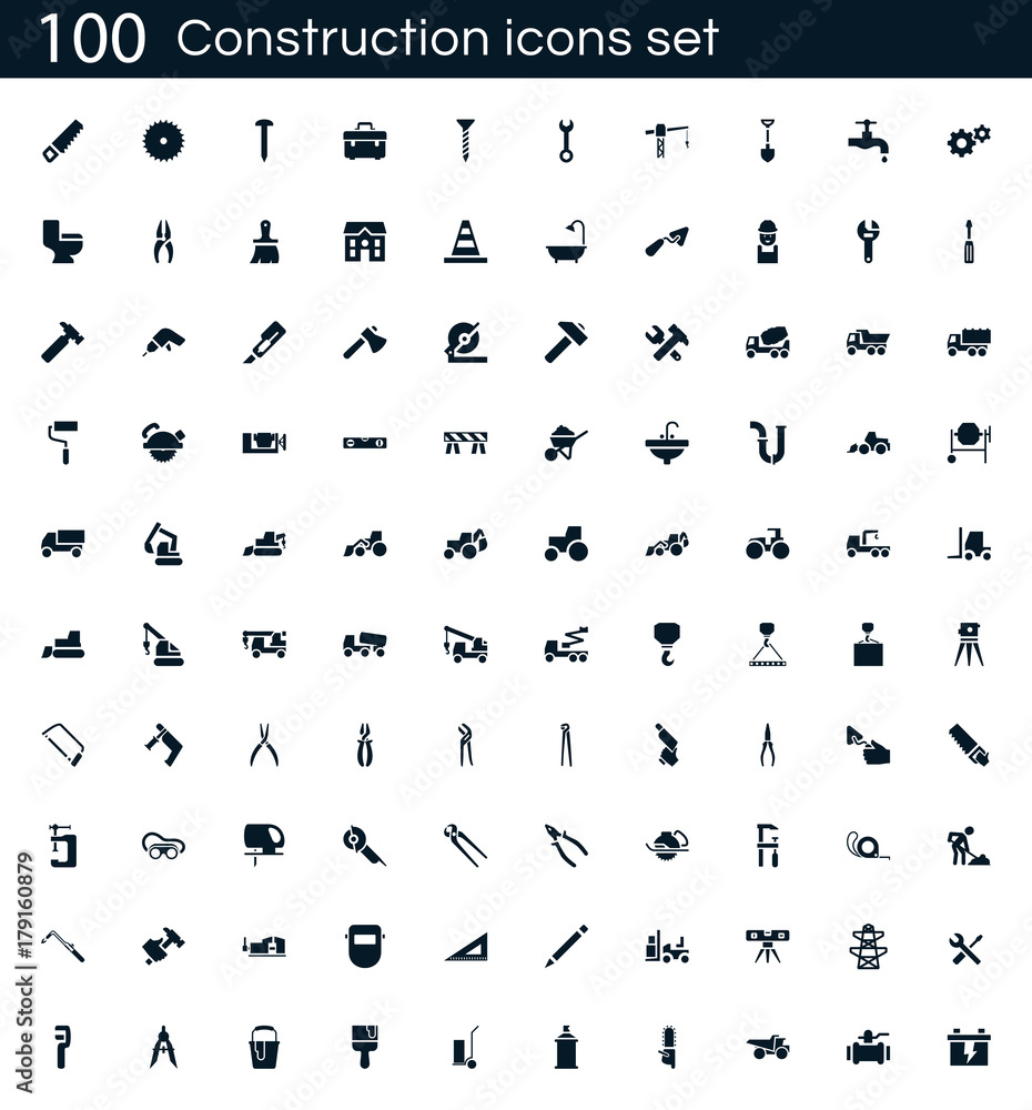 Canvas Prints construction icon set with 100 vector pictograms. simple filled icons isolated on a white background