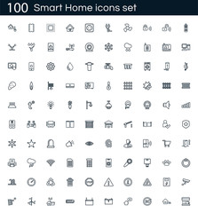 Fototapeta na wymiar Smart home icon set with 100 vector pictograms. Simple outline icons isolated on a white background. Good for apps and web sites.