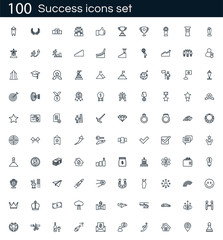 Success icon set with 100 vector pictograms. Simple outline business isolated on a white background. Good for apps and web sites.