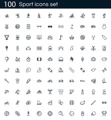 sport icon set with 100 vector pictograms. Simple outline fitness, gym isolated on a white background. Good for apps and web sites.