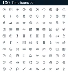 Foto op Aluminium Time icon set with 100 vector pictograms. Simple outline isolated on a white background. Good for apps and web sites. © HN Works