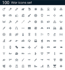 War icon set with 100 vector pictograms. Simple outline military isolated on a white background. Good for apps and web sites.