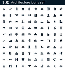Architecture icon set with 100 vector pictograms. Simple filled construction icons isolated on a white background. Good for apps and web sites.