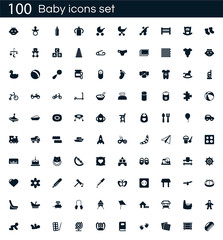 Baby icon set with 100 vector pictograms. Simple filled child icons isolated on a white background. Good for apps and web sites.