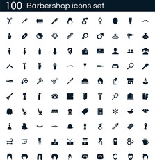 Barbershop icon set with 100 vector pictograms. Simple filled beauty icons isolated on a white background. Good for apps and web sites.