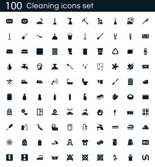 Fototapeta na wymiar Cleaning icon set with 100 vector pictograms. Simple filled clean icons isolated on a white background. Good for apps and web sites.