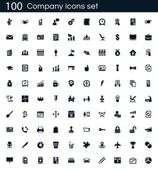 Fototapeta na wymiar Company icon set with 100 vector pictograms. Simple filled business icons isolated on a white background. Good for apps and web sites.