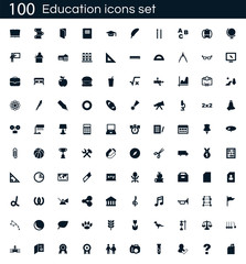 Education icon set with 100 vector pictograms. Simple filled school icons isolated on a white background. Good for apps and web sites.