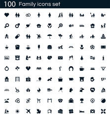 Family icon set with 100 vector pictograms. Simple filled icons isolated on a white background. Good for apps and web sites.