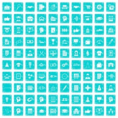 100 business strategy icons set grunge blue