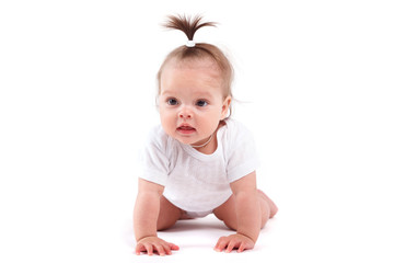 cute cheerful little girl in white shirt