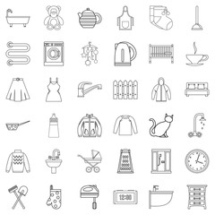 Plumber icons set, outline style