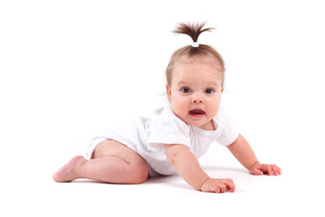 cute cheerful little girl in white shirt