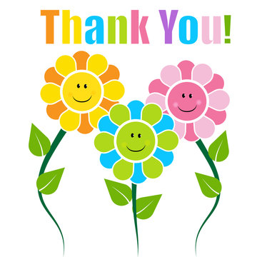 Thank you card with happy faces flowers
