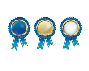 blue and golden award badges on the white background