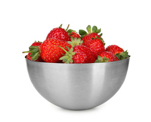 Bowl of fresh ripe strawberries, isolated on white
