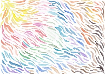 Abstract colorful watercolor background with waves and brush strokes