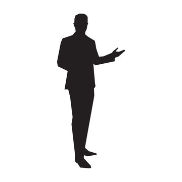Business presenter in suit, vector silhouette