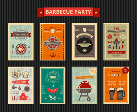 Set of flyers for  barbecue party . Vector