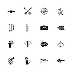 Bows and Arrows icons - Expand to any size - Change to any colour. Flat Vector Icons - Black Illustration on White Background.