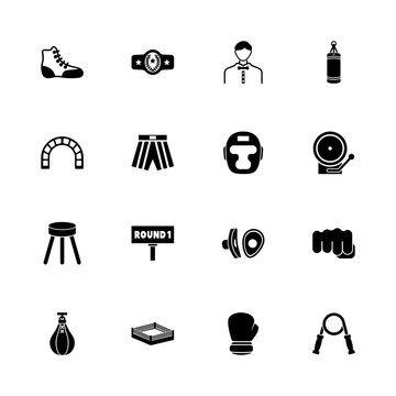 Boxing and Fighting icons - Expand to any size - Change to any colour. Flat Vector Icons - Black Illustration on White Background.