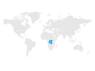 Fototapeta na wymiar Democratic Republic of Congo marked by blue in grey World political map. Vector illustration.