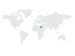 Egypt marked by blue in grey World political map. Vector illustration.