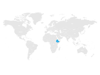 Ethiopia marked by blue in grey World political map. Vector illustration.