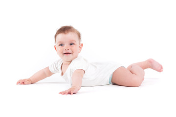 cute happy little boy in white shirt