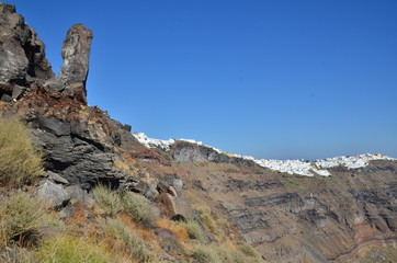 CALDEIRA ET VILLAGE DE THIRA SANTORIN CYCLADES GRECE
