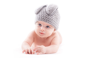 beauty little boy in rabbit costume
