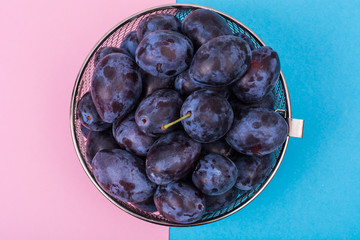 fresh blue plums on bright background