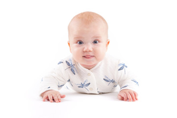 beauty little boy in blue dragonfly skirt
