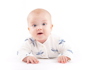 cute baby boy in white shirt