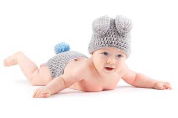 pretty baby little boy in rabbit costume