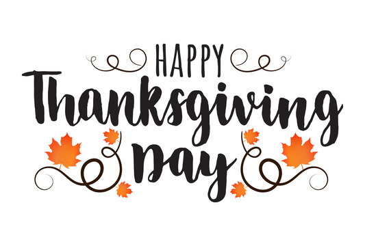 Vector autumn leaves with greeting  lettering. Thanksgiving calligraphy lettering