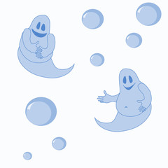 Ghosts and bubbles. Halloween symbols.