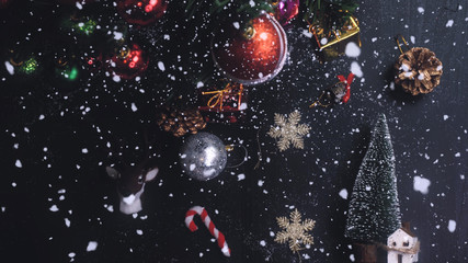 Obraz na płótnie Canvas Greeting Season concept.close up of ornaments on a Christmas tree with decorative light