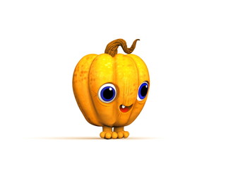 3D illustration. Cartoon Style  character: nice cartoon pumpkin with a child's face isolated on white.