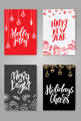 Set of cute Christmas cards. Posters collection. Vector template for greeting cards