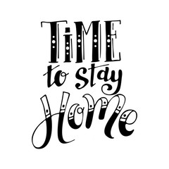 Time to stay home handwriting script lettering. Marry Christmas greeting card. Modern brush lettering. Vector emblem, text design