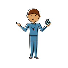 flat line colored teacher man over white background  vector illustration