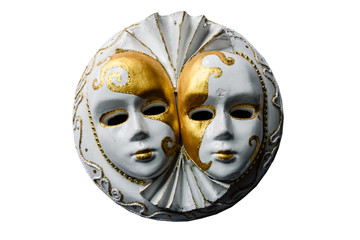 Gypsum sculpture of the venecian masks isolated on white