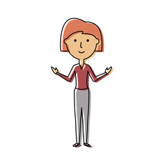 flat line colored  teacher woman over white background  vector  illustration