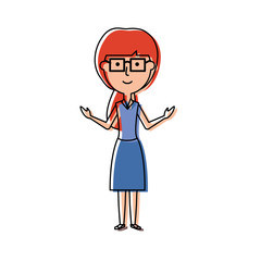 flat line colored  teacher woman over white background  vector  illustration