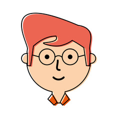 flat line colored  man  face over white background  vector illustration