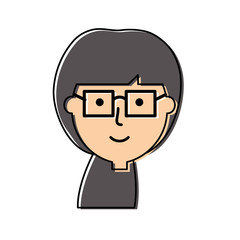 flat line colored  woman face over white background vector illustration