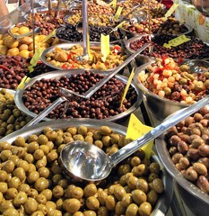 Olives green and black in the market